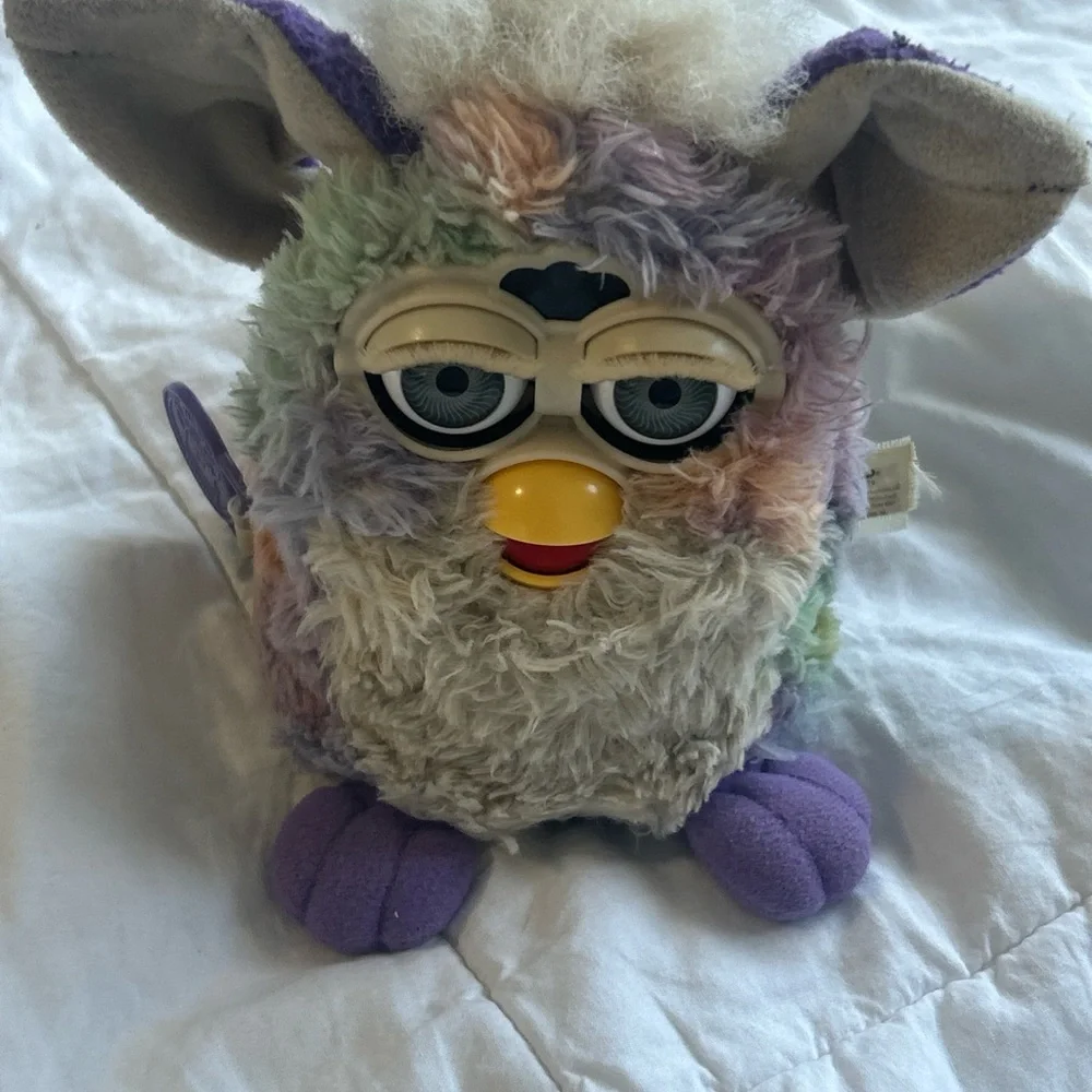 Colorful Plush Bird Toy with Purple Accents